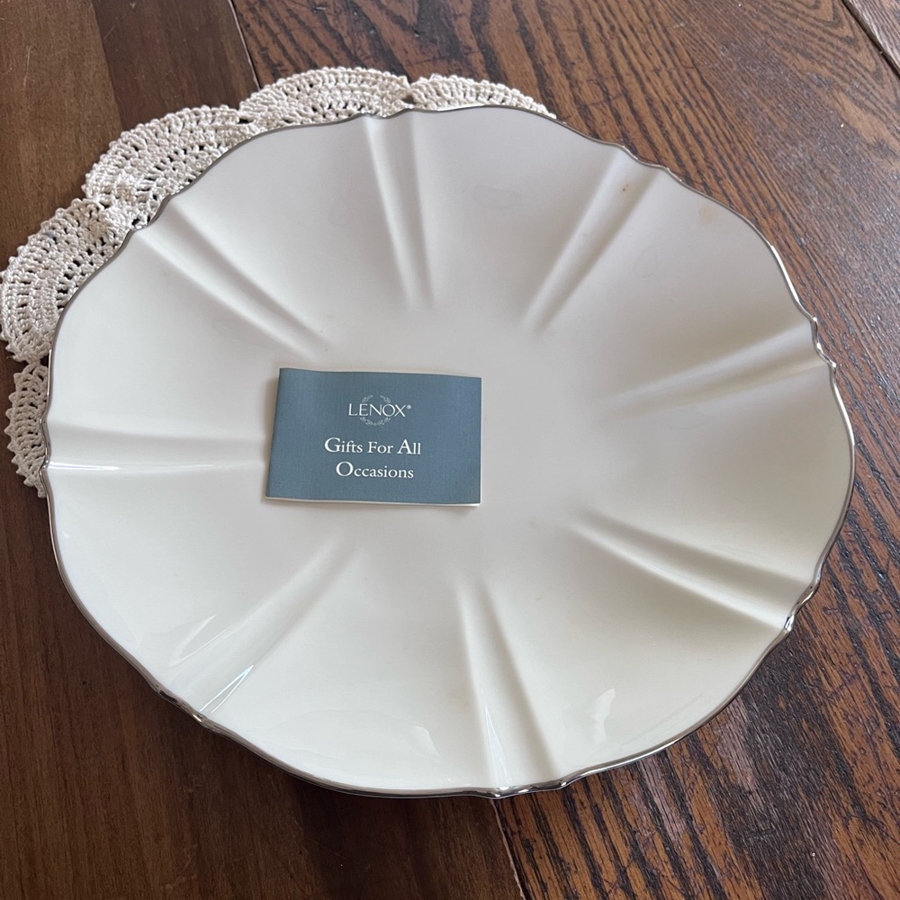 Lenox Cream Porcelain Serving Platter with Silver Rim